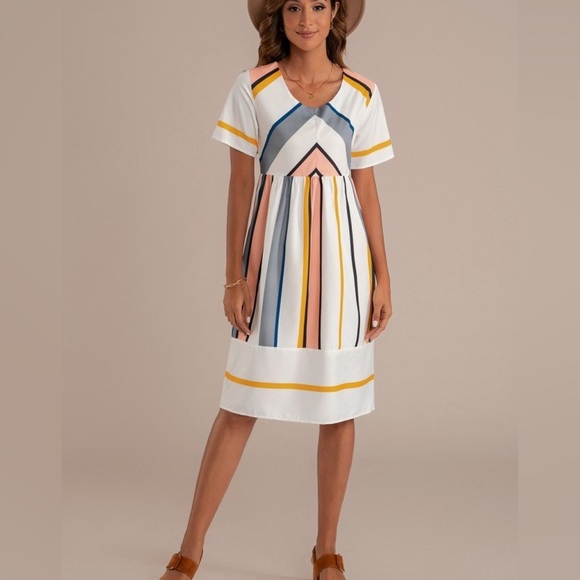 Anthropologie Dresses & Skirts - Stripe Short Sleeve Round Neck Midi Dress